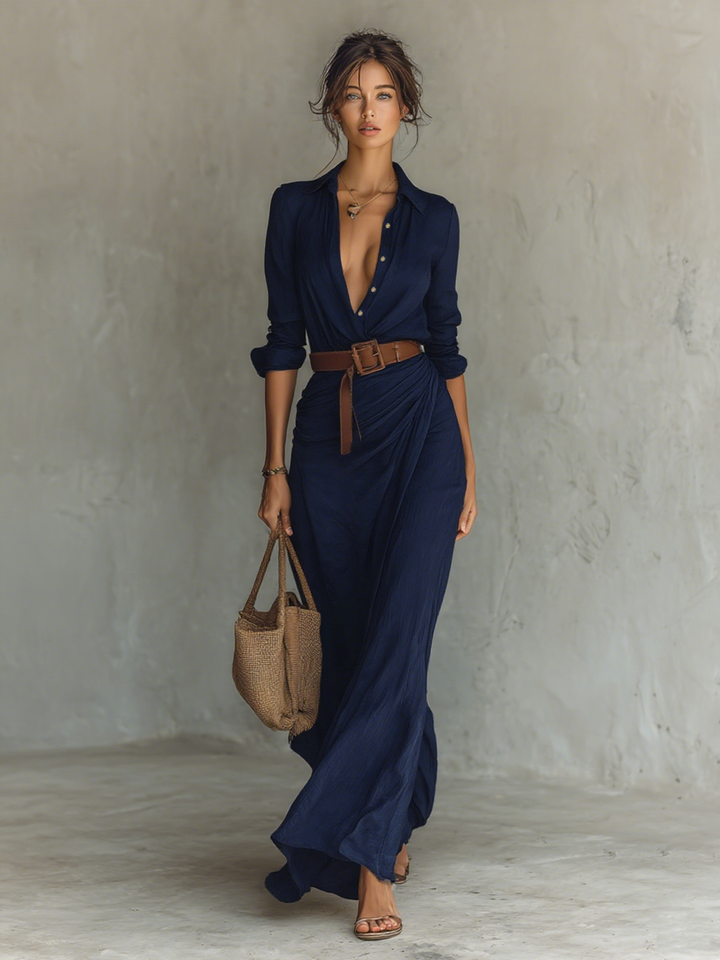 Moona - Long Sleeves Lapels Dress