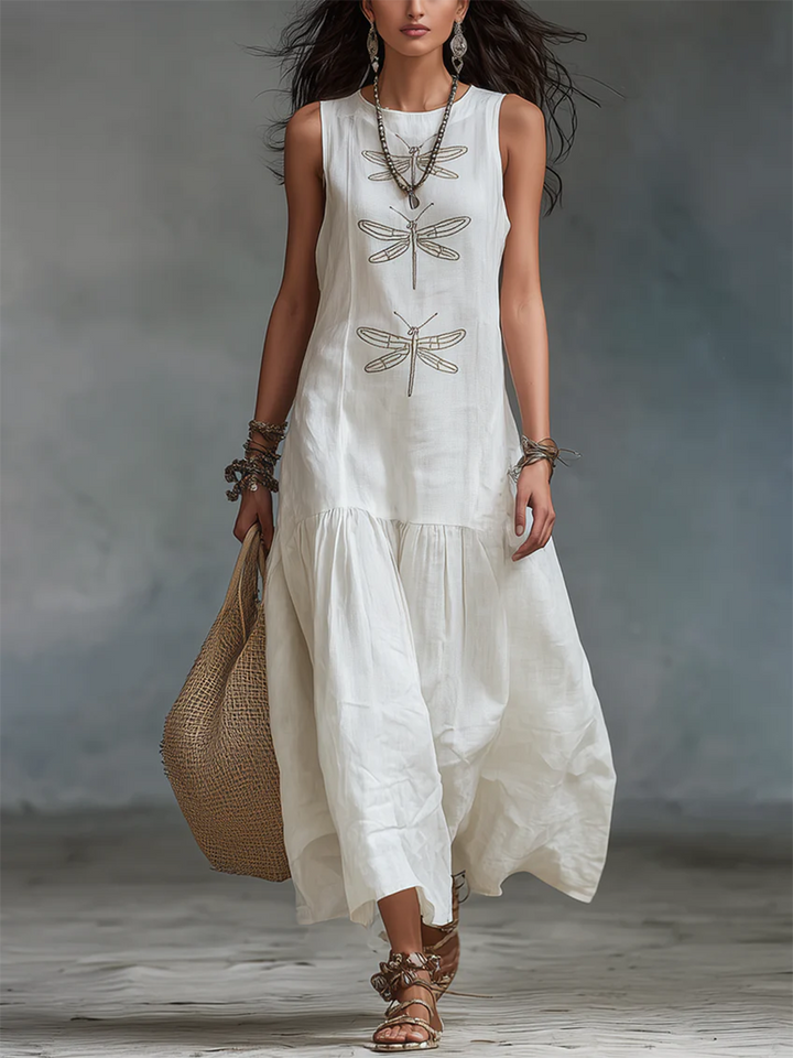 Kevina - Sleeveless Dress With Dragonfly Print