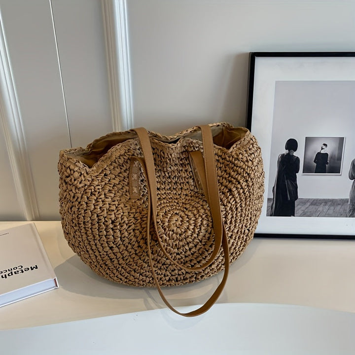 Cléa - Round Woven Straw Shoulder Tote Bag