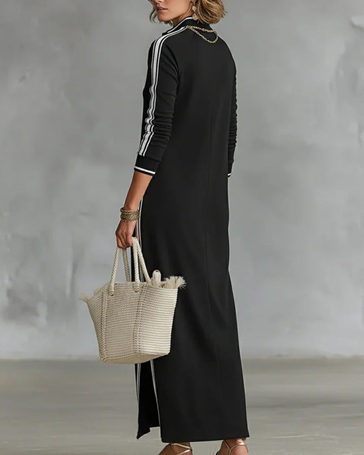 Sirilak - Contrast Button V-Neck Dress