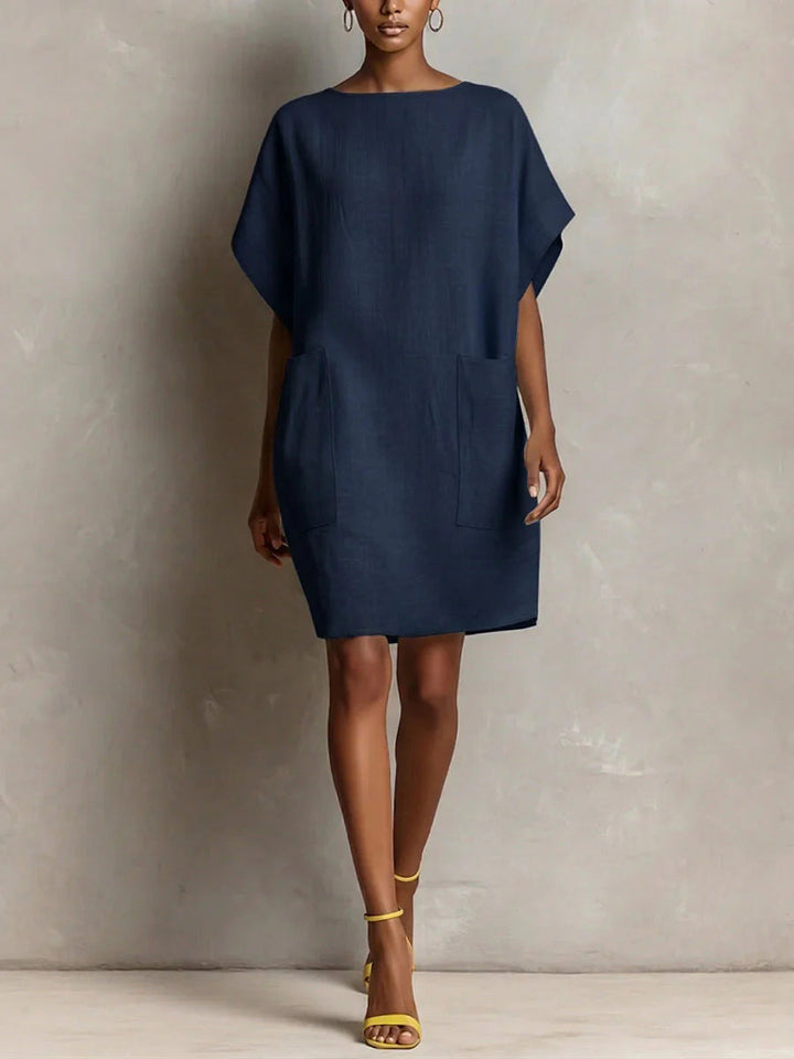 Hulina - Casual Linen Dress With Pockets