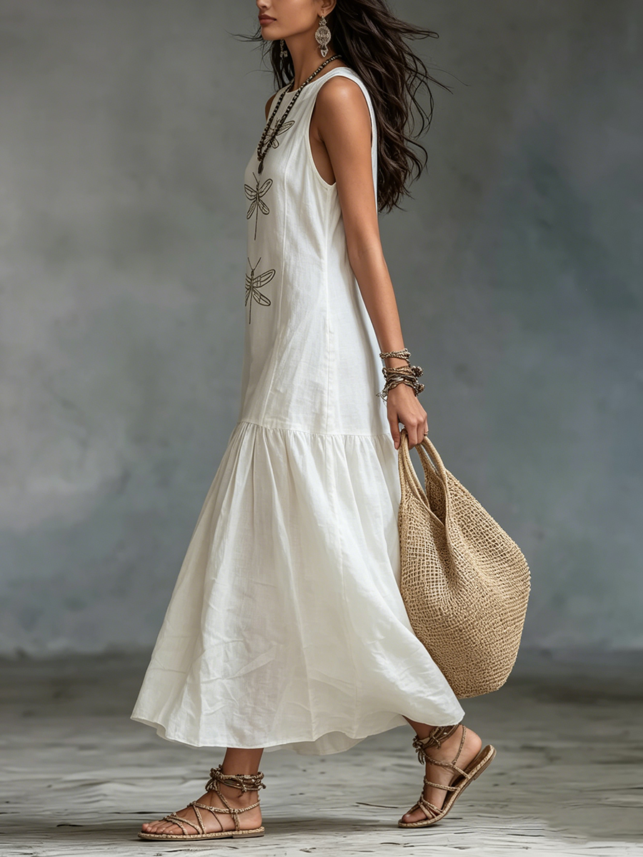 Kevina - Sleeveless Dress With Dragonfly Print