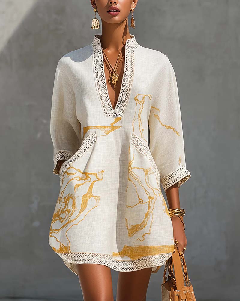 Soeun - High Neck Dress With Half Hollow Sleeve