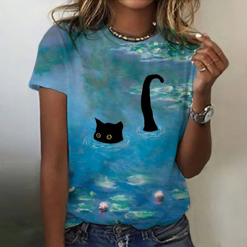 Phailin - Creative T-Shirt with Cat Print
