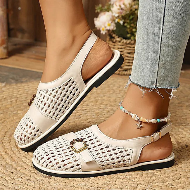 Ghie - Breathable Woven Flat Sandals