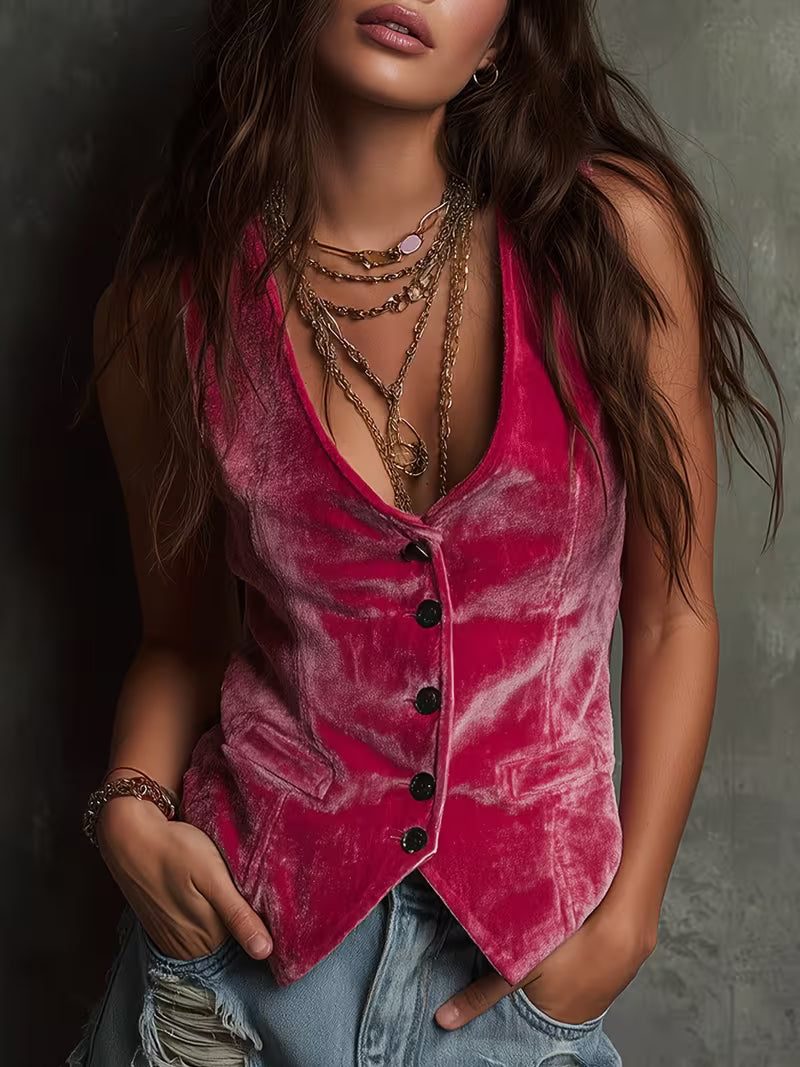 Silje - Vintage V-Neck Sleeveless Vest