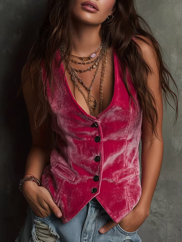 Silje - Vintage V-Neck Sleeveless Vest