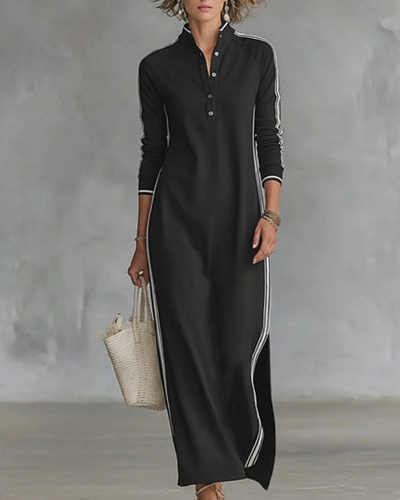 Sirilak - Contrast Button V-Neck Dress