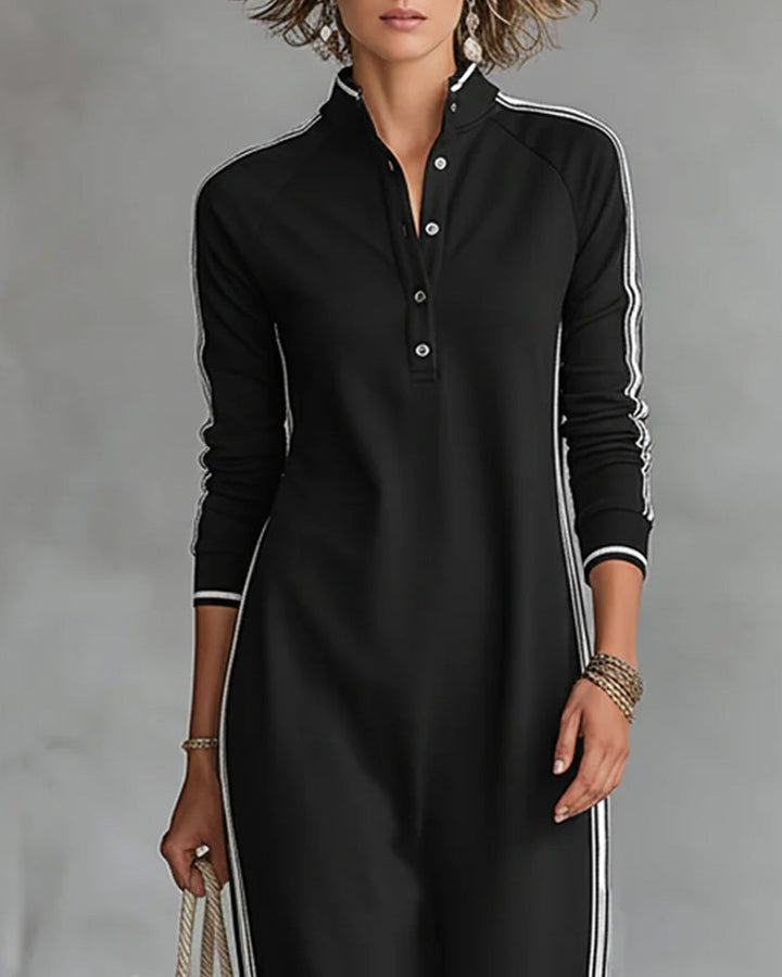 Sirilak - Contrast Button V-Neck Dress