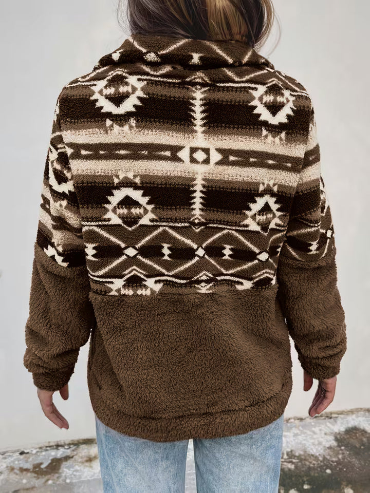 Florira - Geo Pattern Half-Zip Teddy Sweatshirt