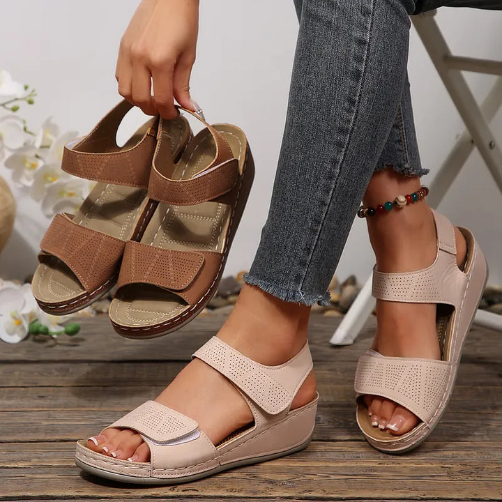 Tanaeva - Comfortable Velcro Wedge Sandals
