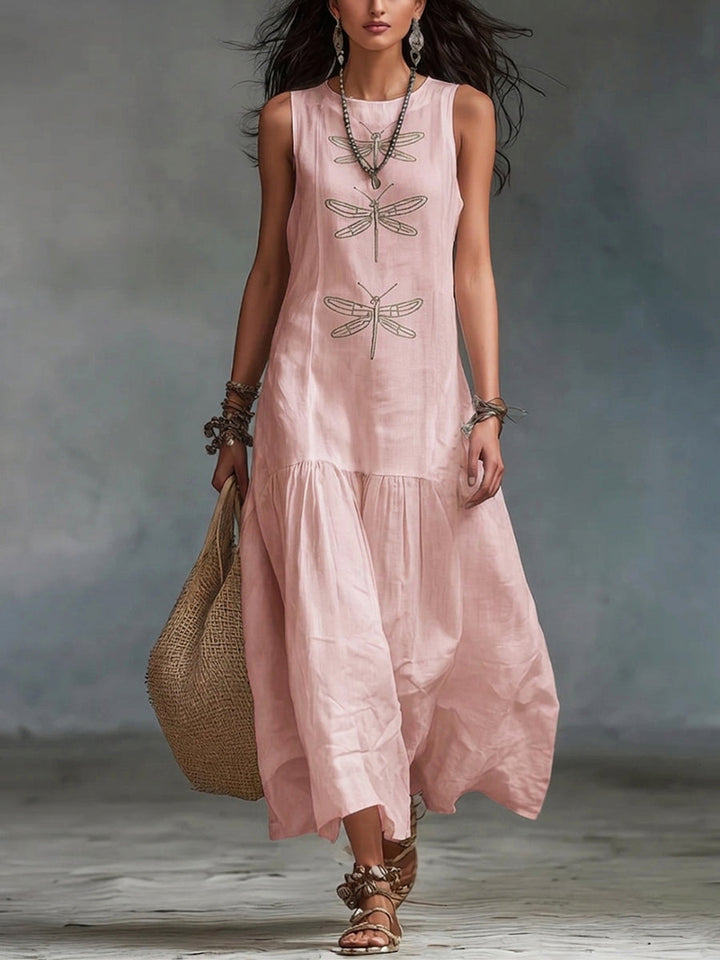 Kevina - Sleeveless Dress With Dragonfly Print