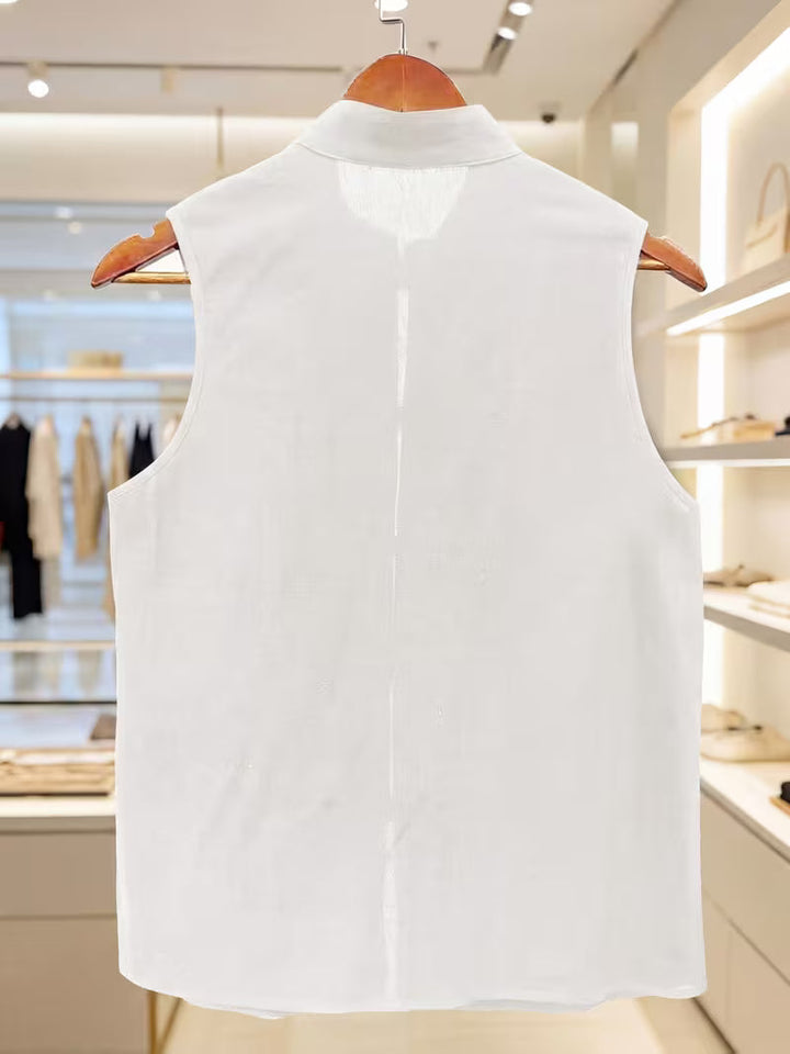 Lamima - Sleeveless Top With Tie-front Buttons