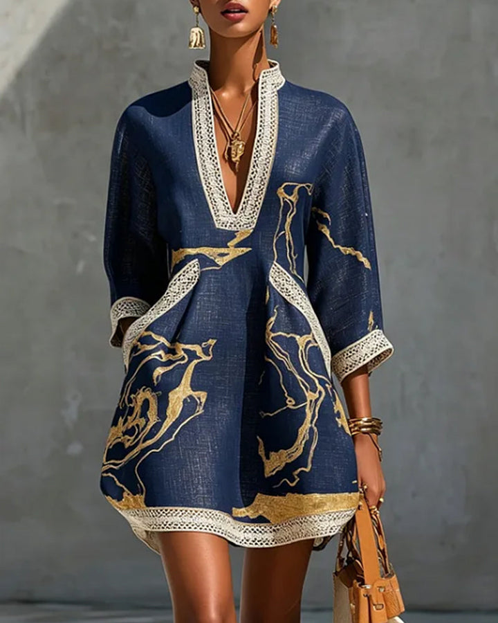 Soeun - High Neck Dress With Half Hollow Sleeve