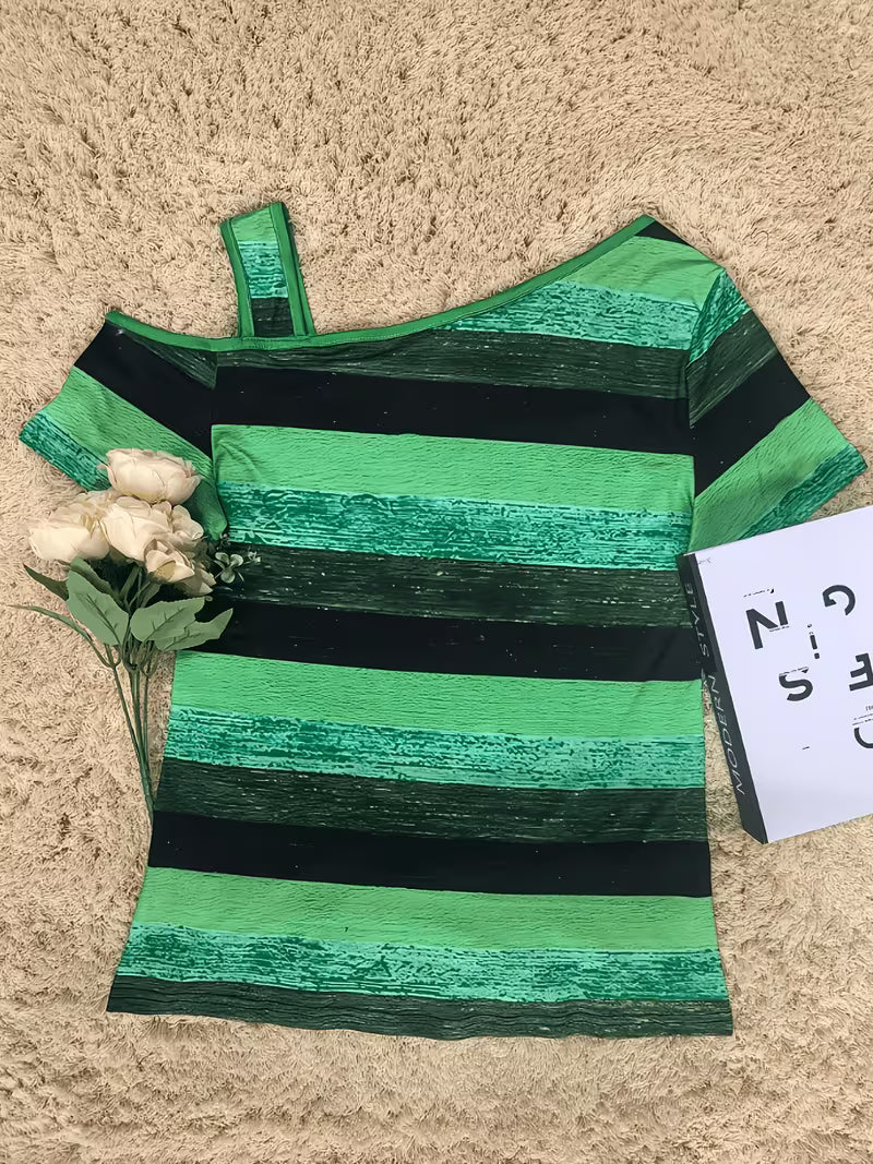Sittina - Cold Shoulder Striped T-Shirt