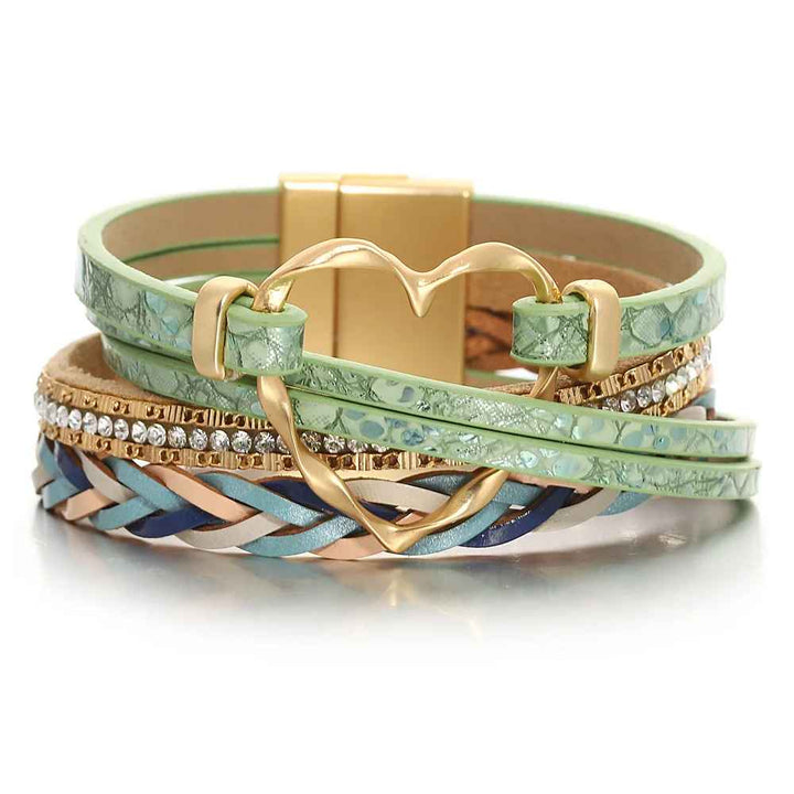 Reyn - Heart Charm Layered Leather Bracelet