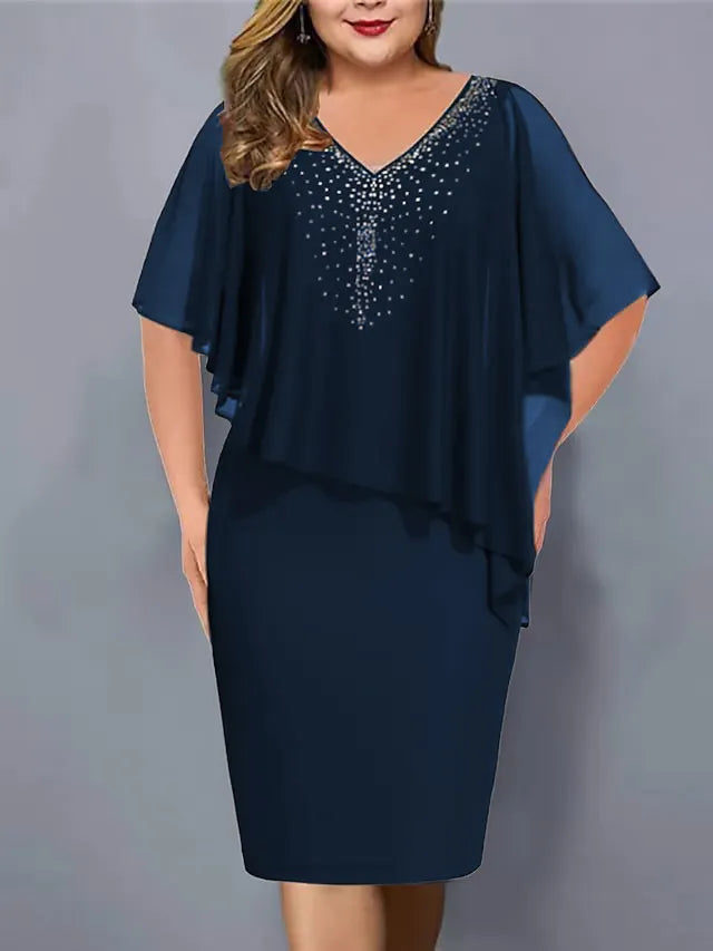 Sylviana - Rhinestone-Embellished Chiffon V-Neck Dress