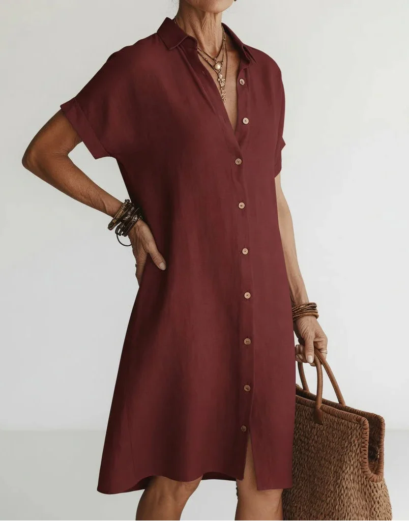 Nilisha - Linen And Cotton Midi Shirt Dress