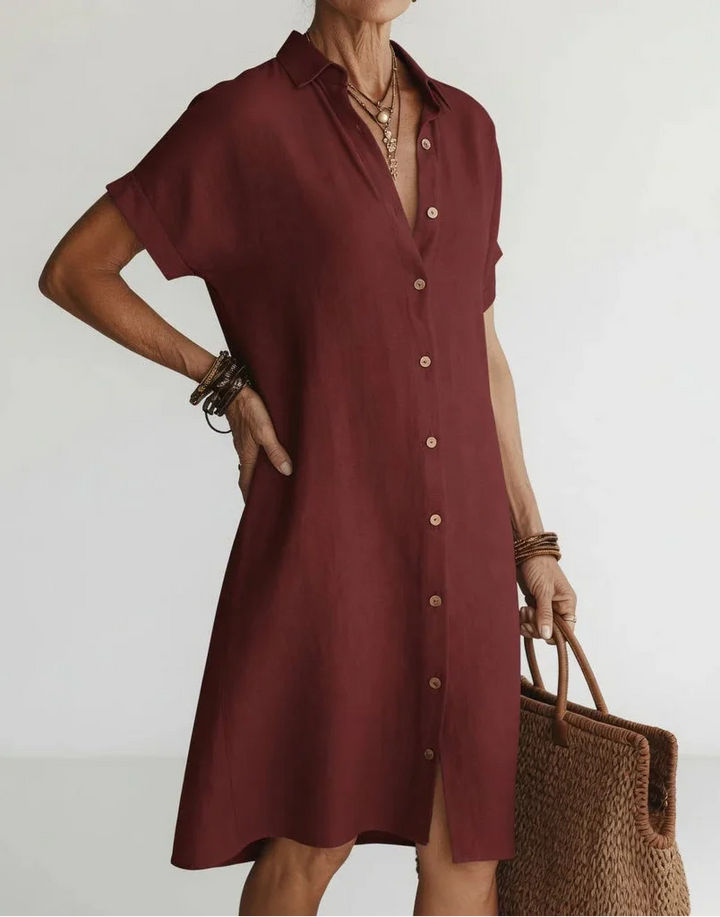 Nilisha - Linen And Cotton Midi Shirt Dress