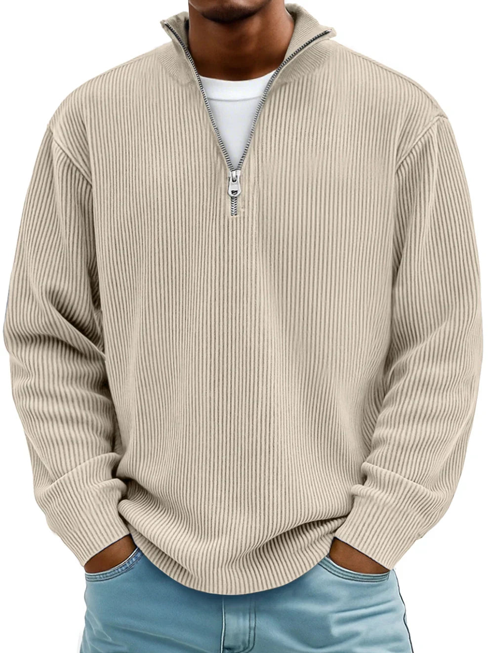 Raphael - Ribbed Long-Sleeve Quarter-Zip Pullover Sweater