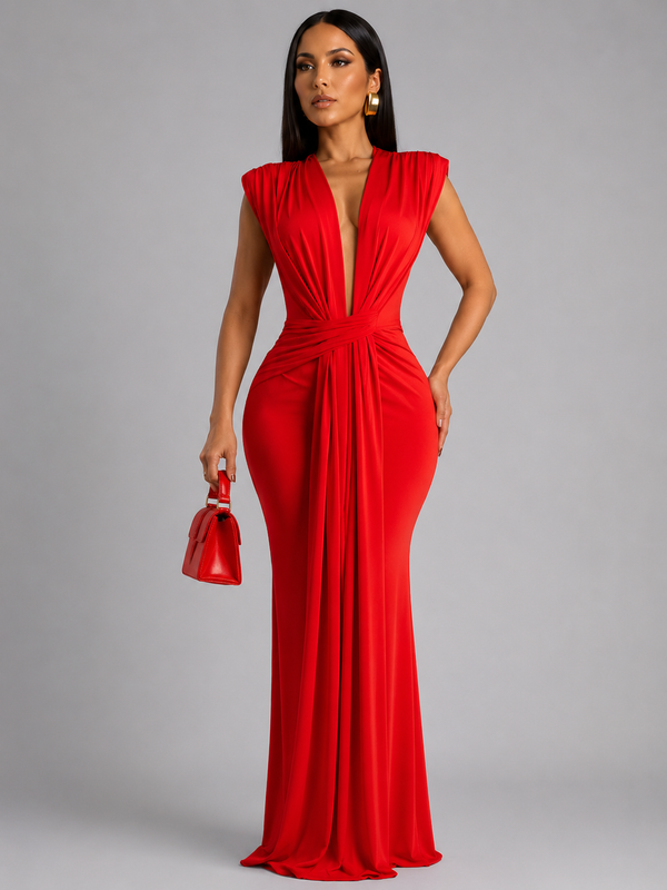 Femke - V-Neck Ruched Maxi Dress