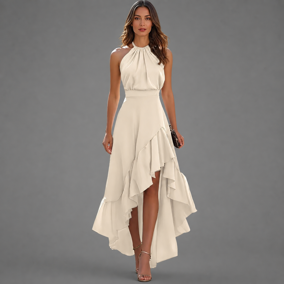 Benetou - Halter Ruffle High Low Maxi Dress
