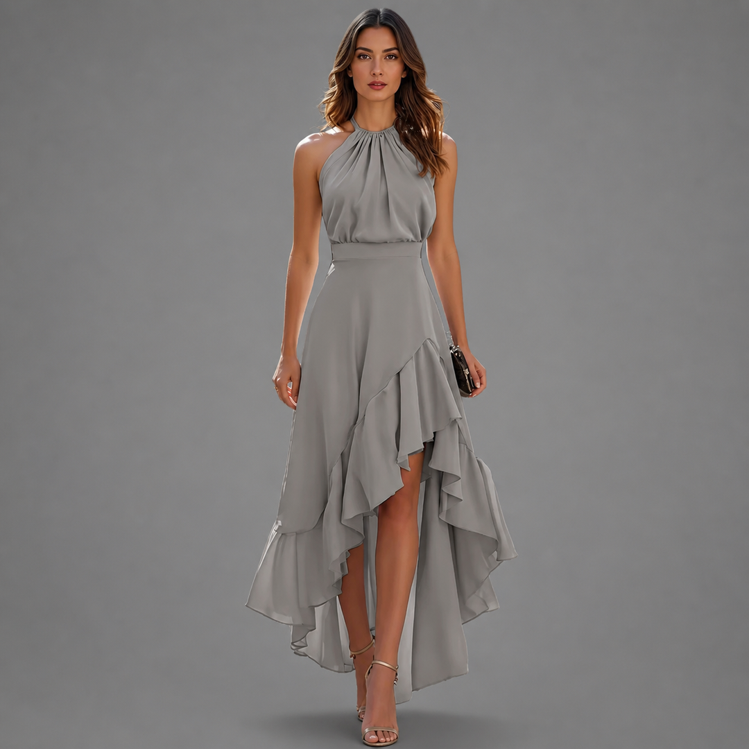 Benetou - Halter Ruffle High Low Maxi Dress