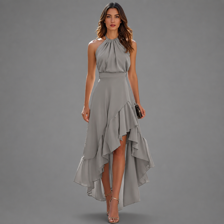 Benetou - Halter Ruffle High Low Maxi Dress