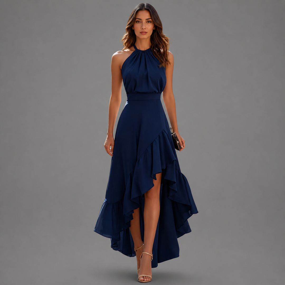 Benetou - Halter Ruffle High Low Maxi Dress