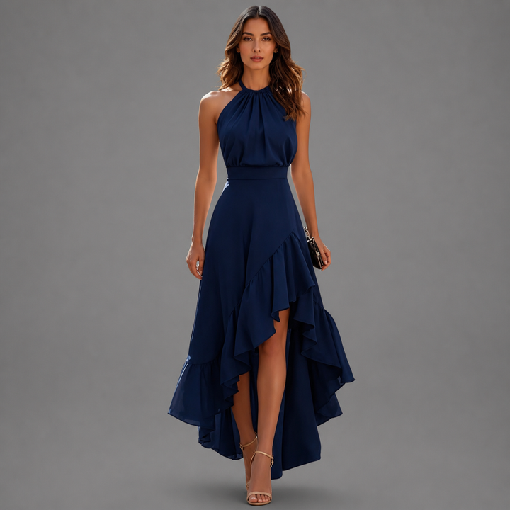 Benetou - Halter Ruffle High Low Maxi Dress