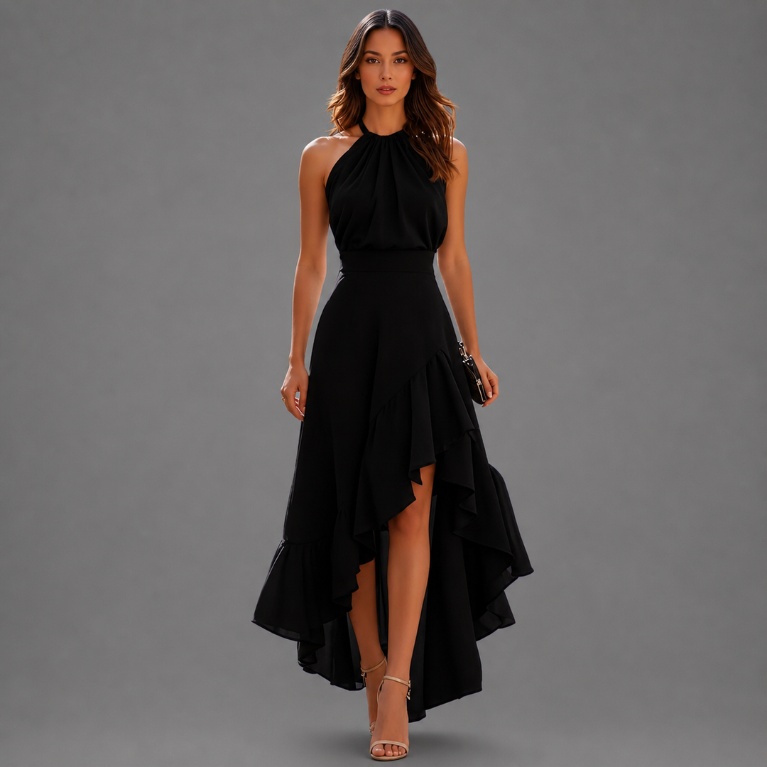 Benetou - Halter Ruffle High Low Maxi Dress