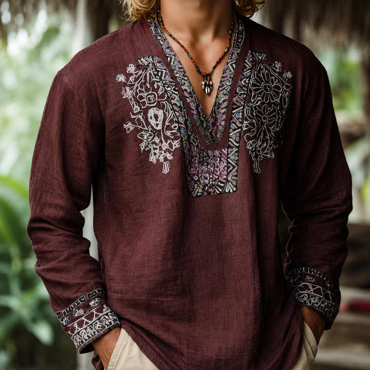 Tayson - Bohemian Embroidered Summer Shirt