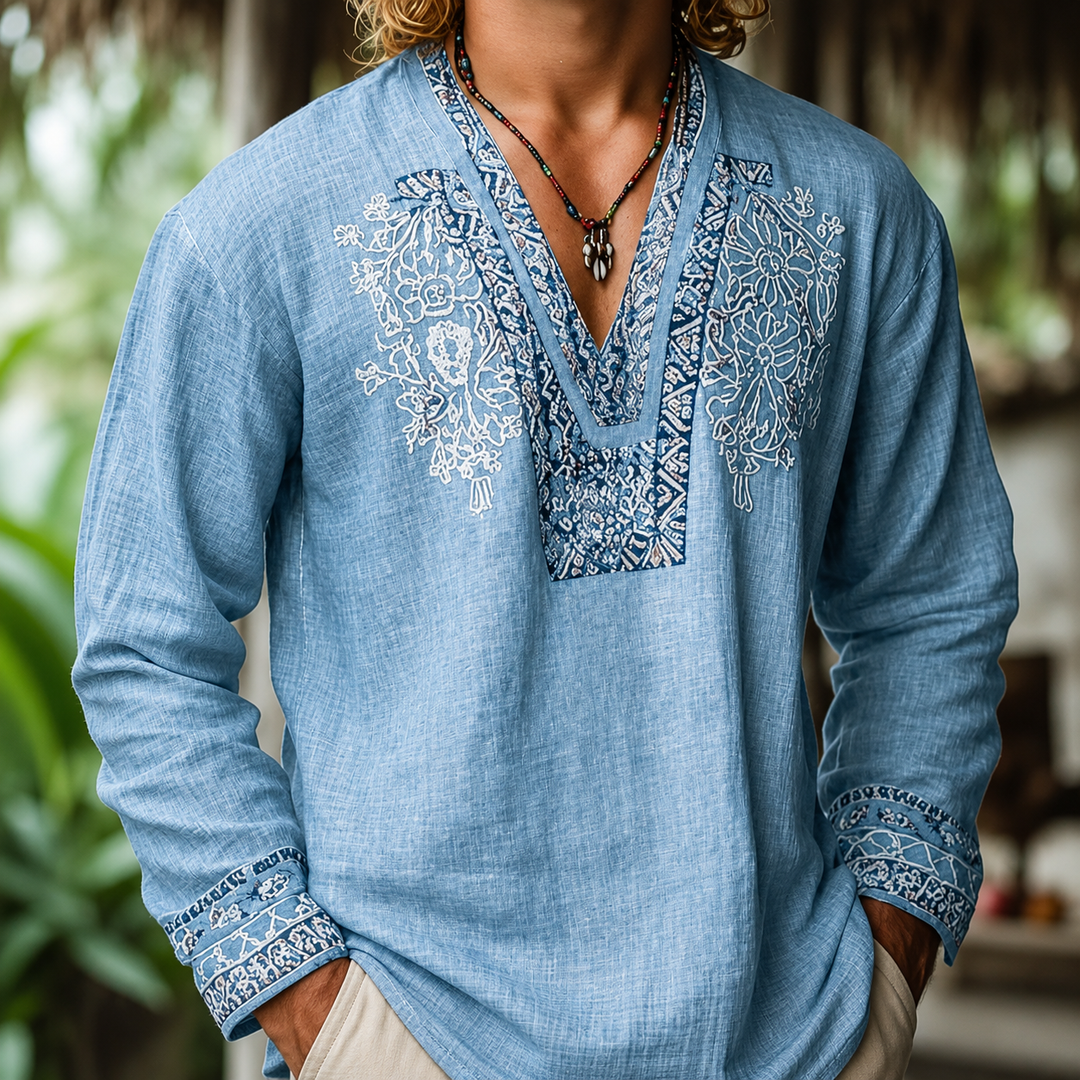 Tayson - Bohemian Embroidered Summer Shirt