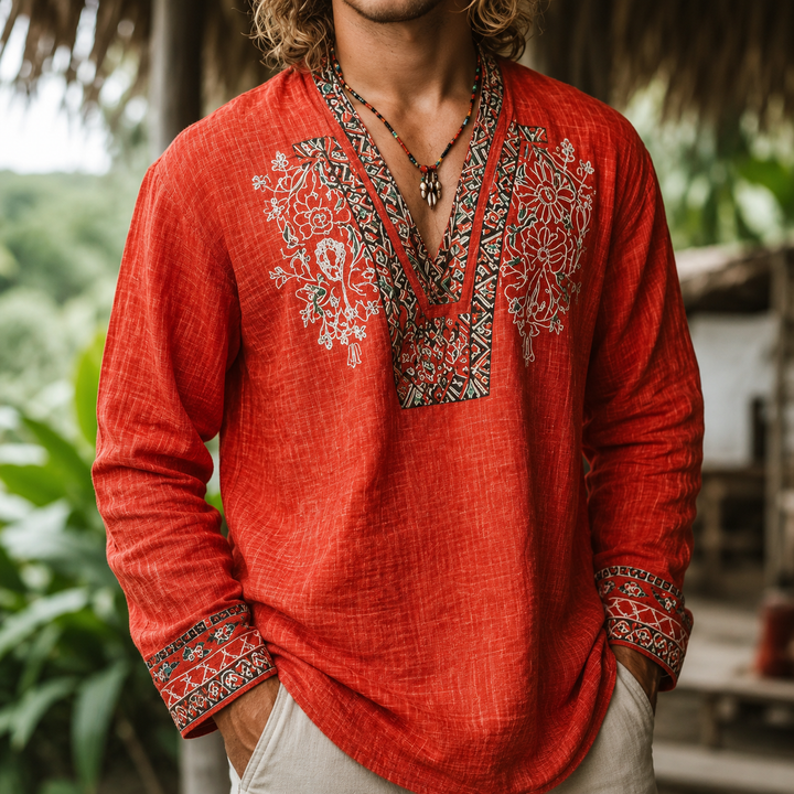 Tayson - Bohemian Embroidered Summer Shirt