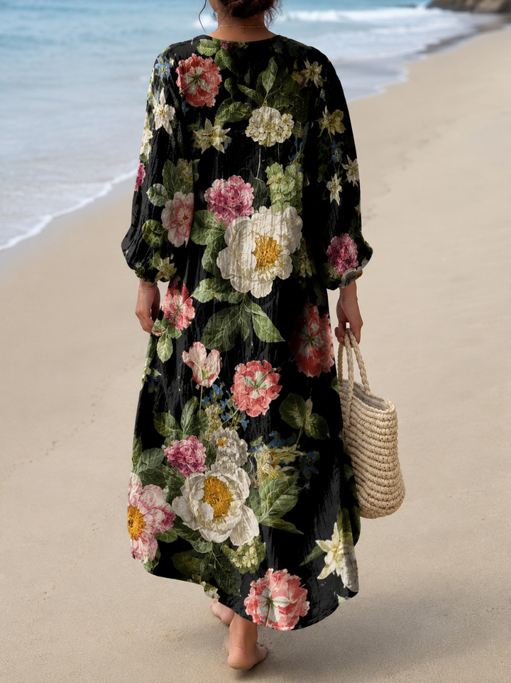 Zylina - Floral Print V-Neck Midi Dress
