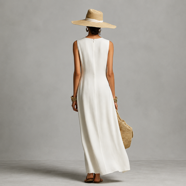 Hishina - Sleeveless Asymmetrical Linen Maxi Dress