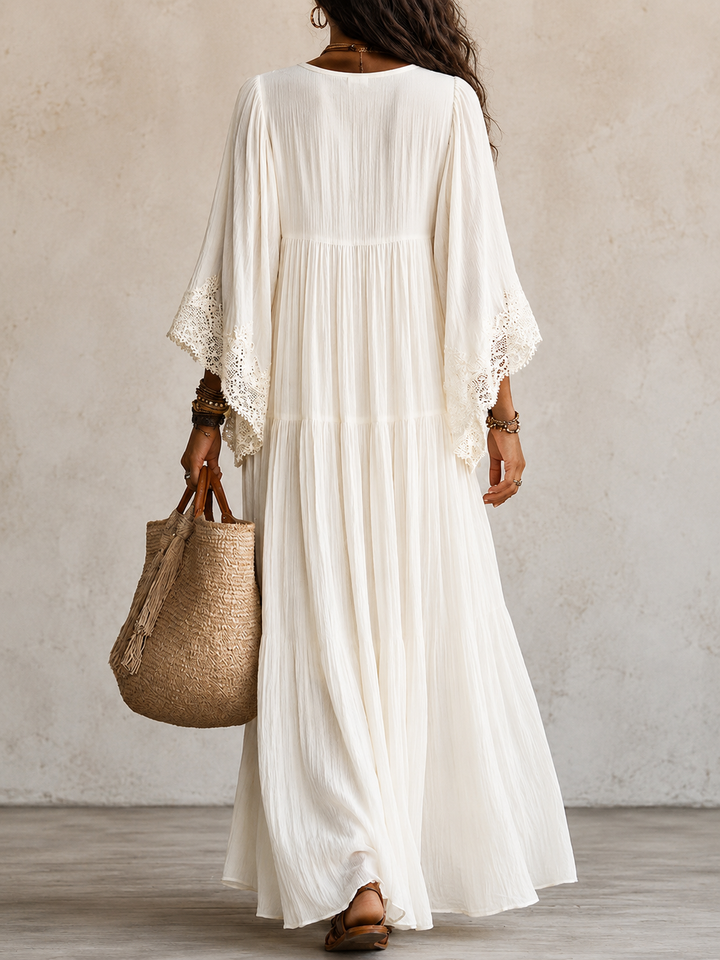 Shimmila - Chiffon Batwing Sleeve Lace Maxi Dress