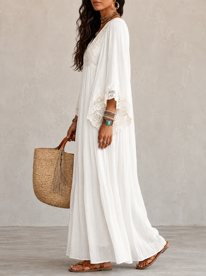 Shimmila - Chiffon Batwing Sleeve Lace Maxi Dress