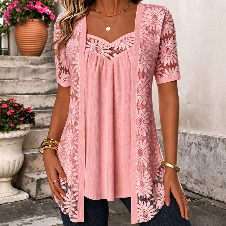 Yahaira - Elegant Short Sleeve Blouse