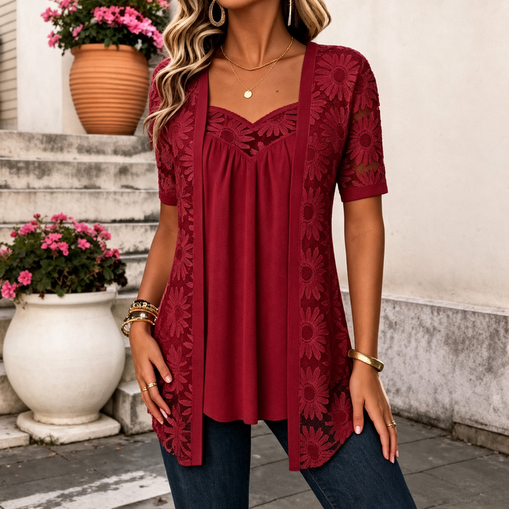 Yahaira - Elegant Short Sleeve Blouse