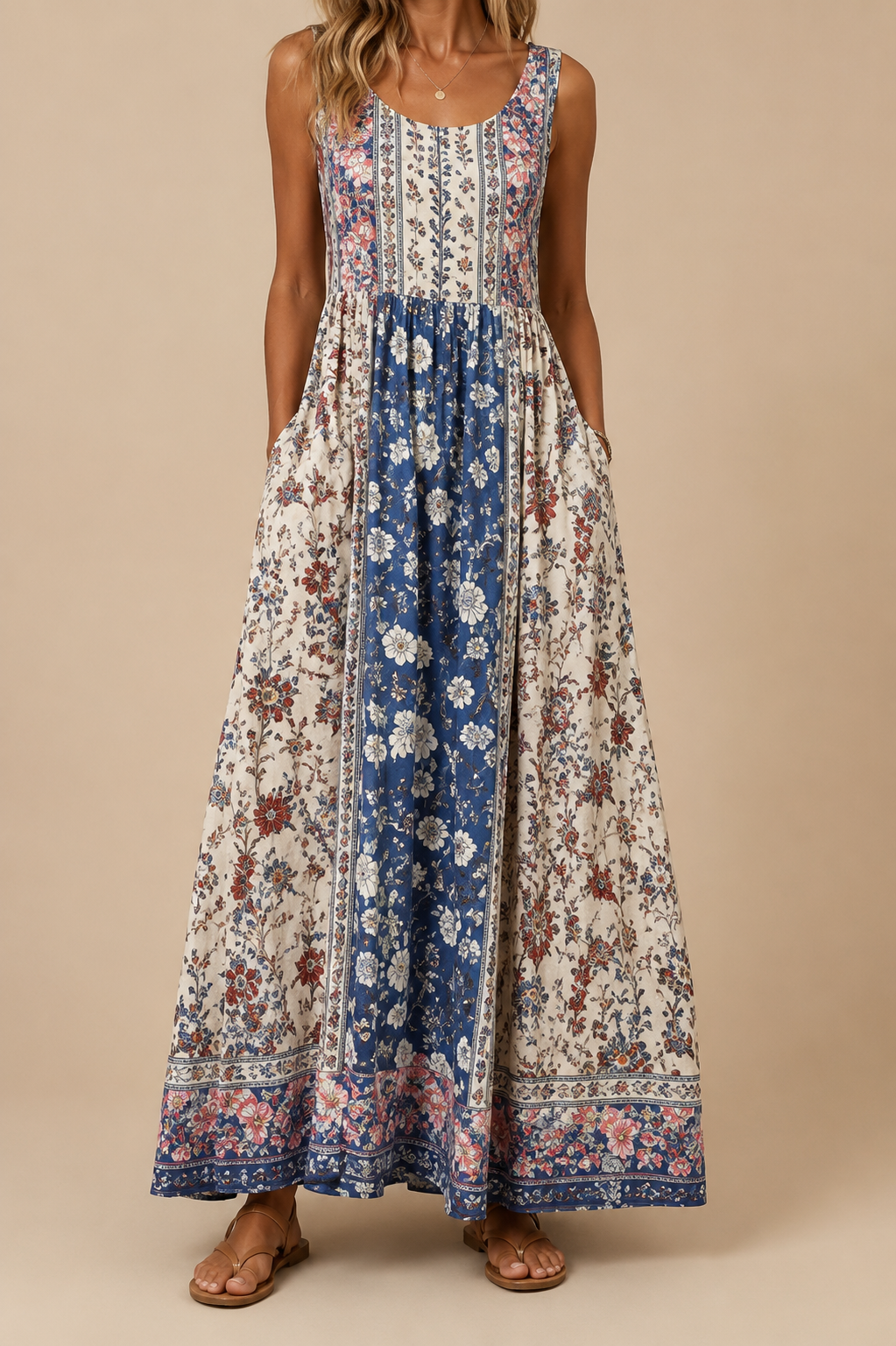 Raqual - Floral Print Maxi Dress With Pockets