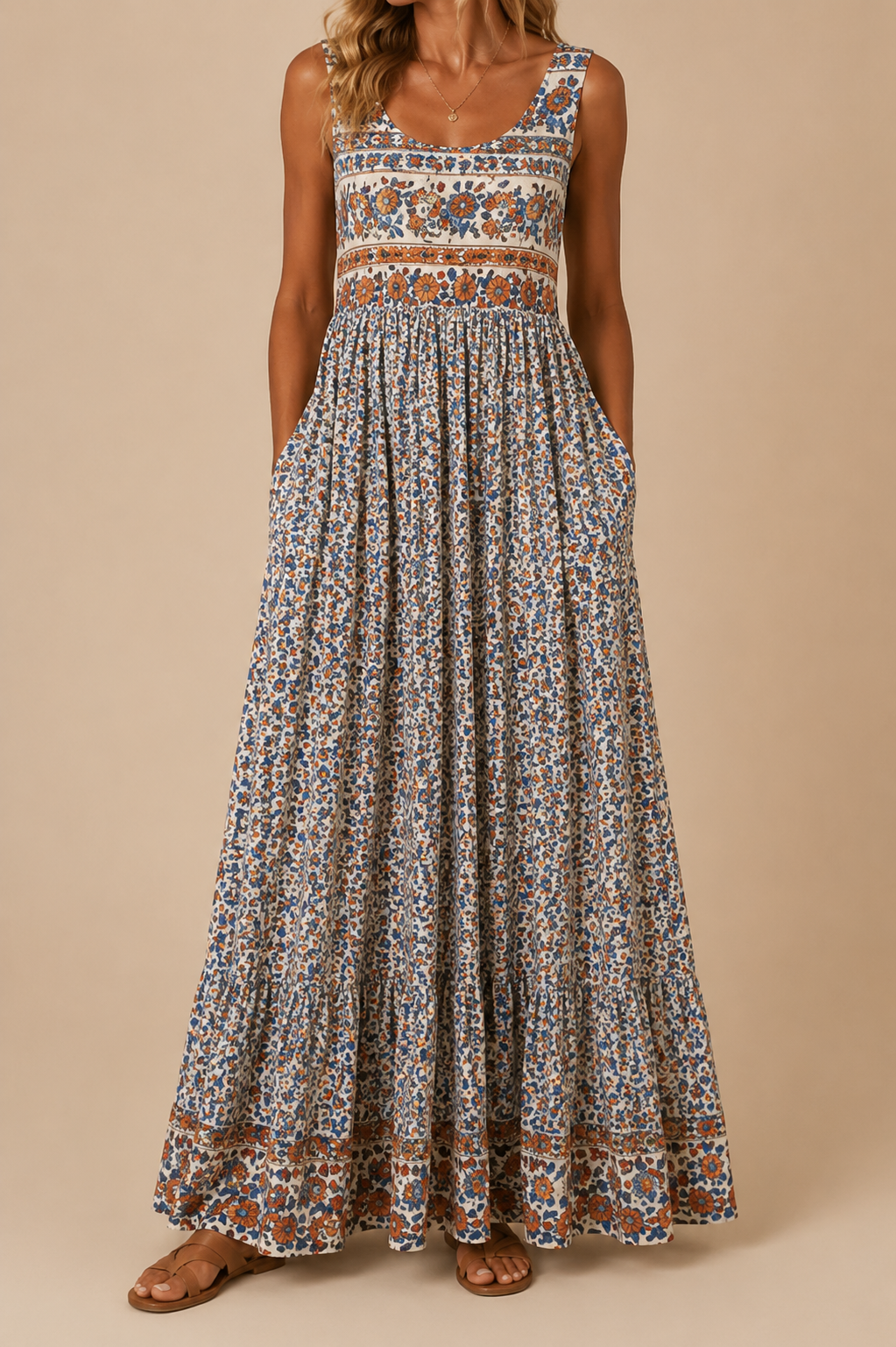 Raqual - Floral Print Maxi Dress With Pockets