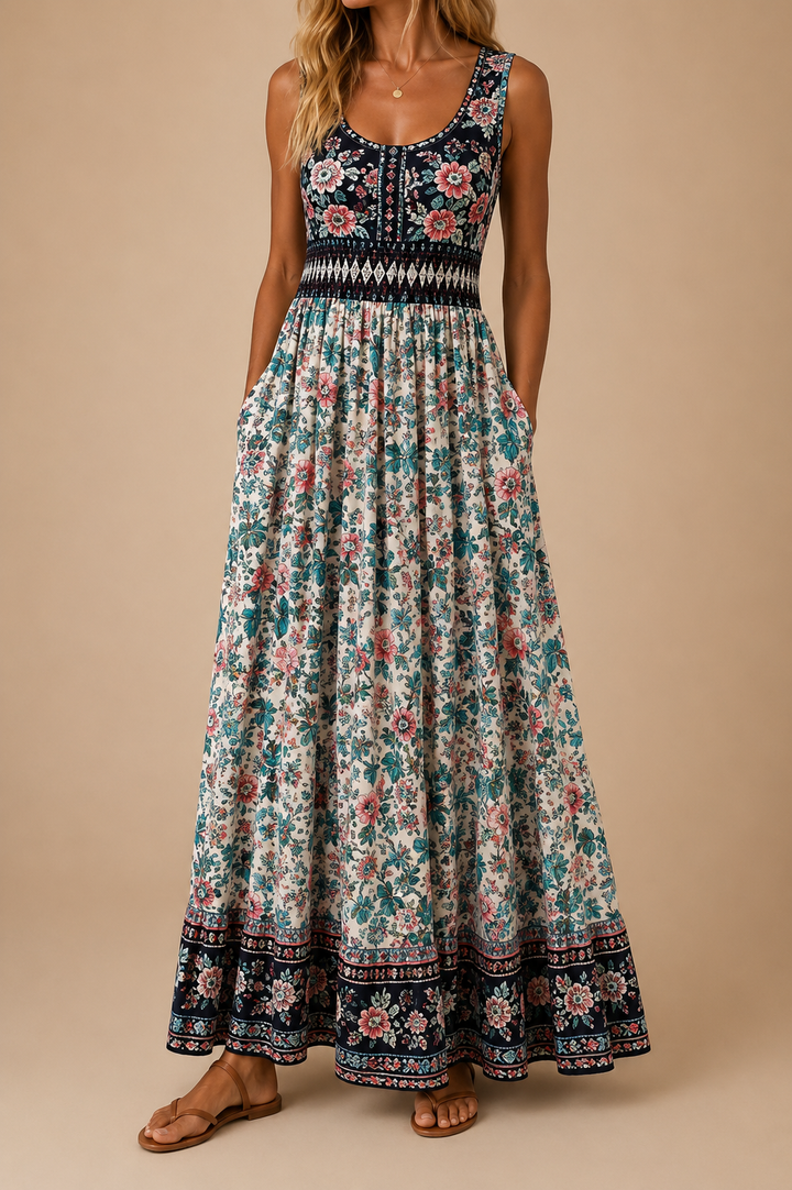 Raqual - Floral Print Maxi Dress With Pockets