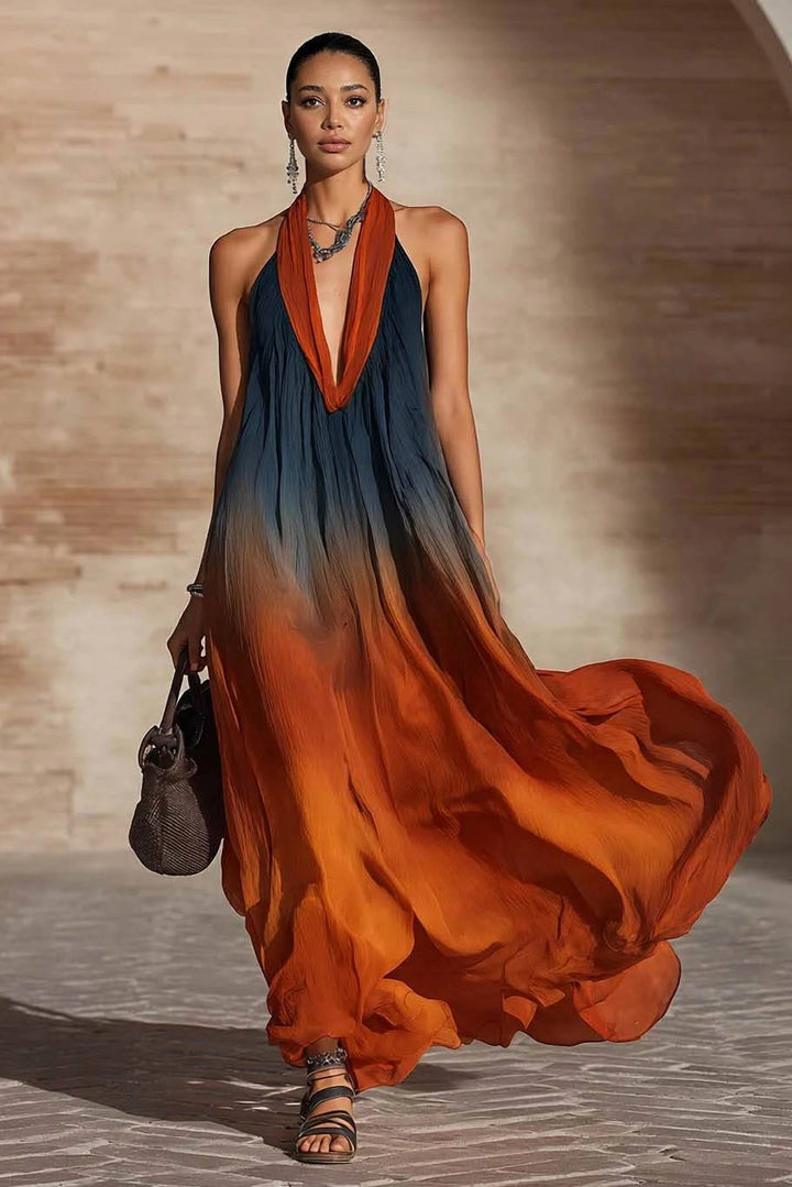 Naeela - Halter/V-neck Ombre Maxi Dress