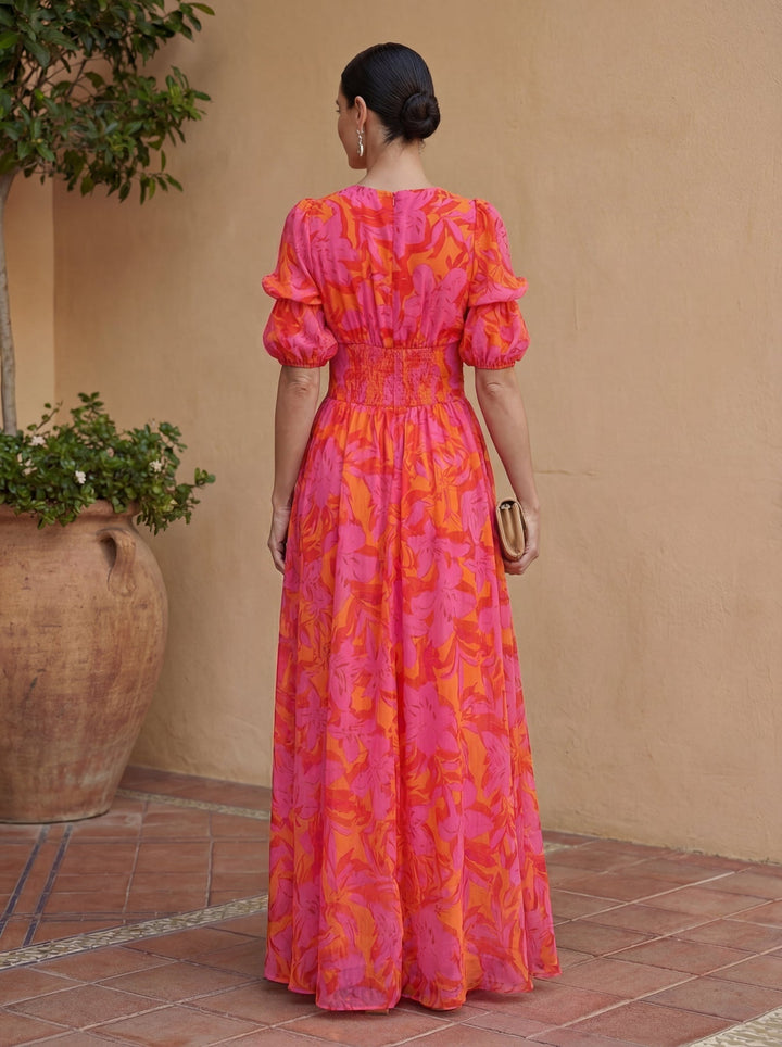 Zinnia - Vibrant Floral V-Neck Maxi Dress