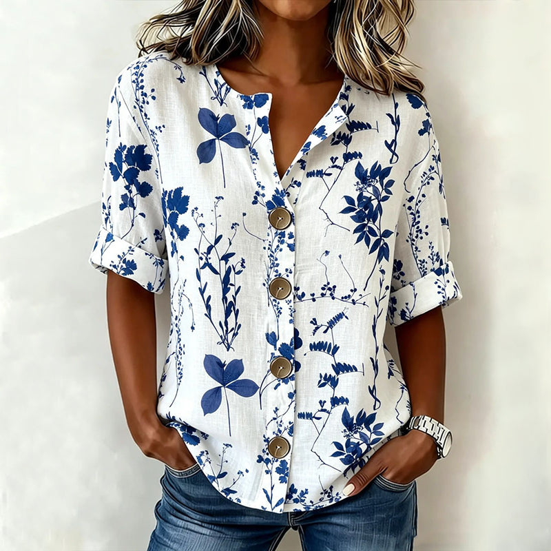 Soora - Vintage Leaf Print Blouse