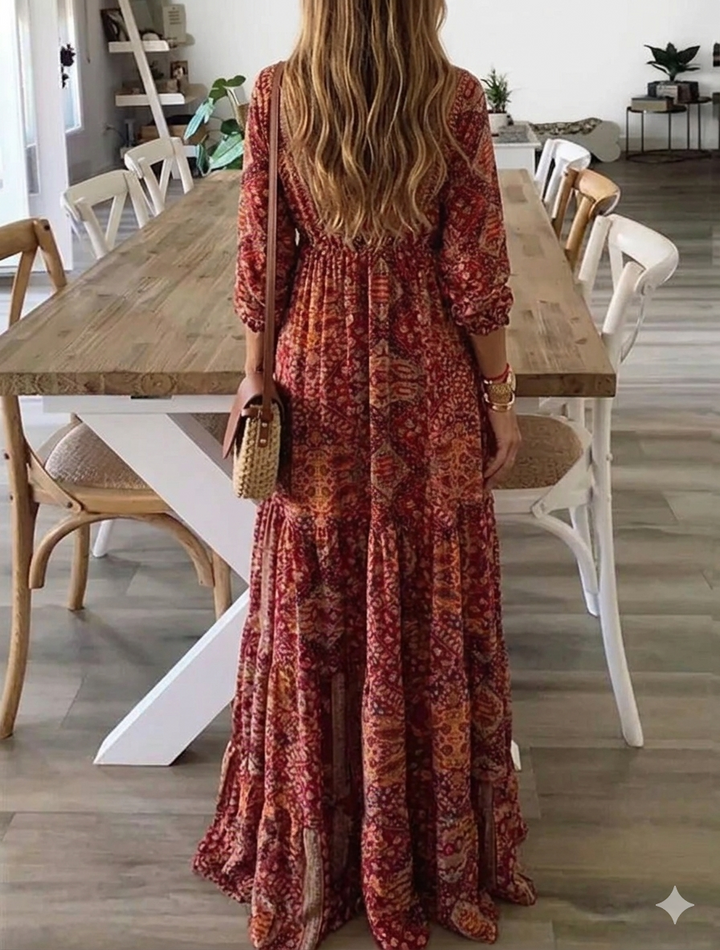 Bettie - Bohemian Pattern Half Sleeve Maxi Dress