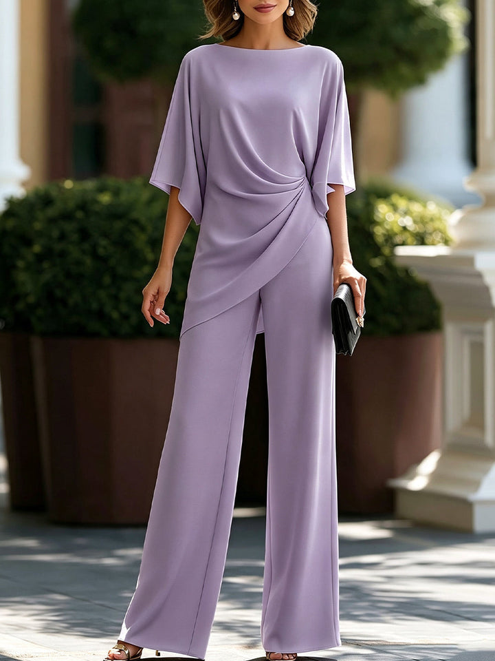 Roweisa - Draped Blouse And Wide-Leg Trousers