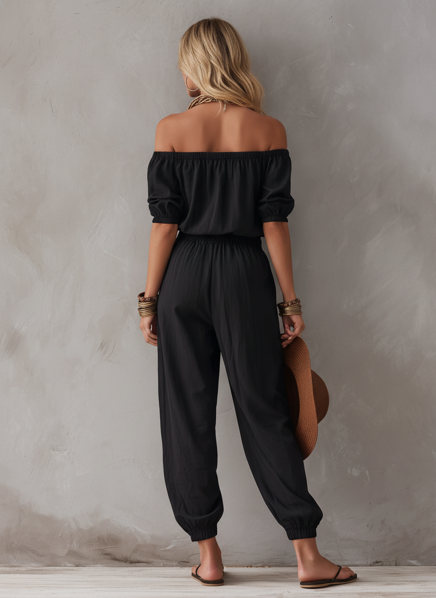Nisan - Woven Off-shoulder Sleeveless Jumpsuit