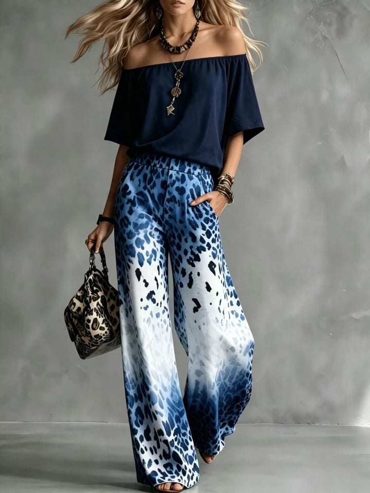 Rinia - Off-Shoulder Top And Printed Trouser Set